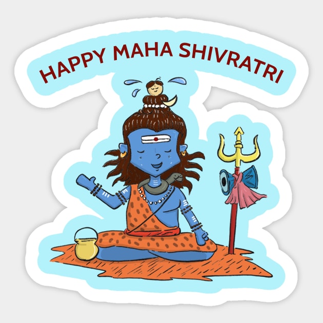 Happy Maha Shivratri - Calm Mahadev, Lord Shiva meditating in the Himalayas cute illustration Sticker by D-PAC